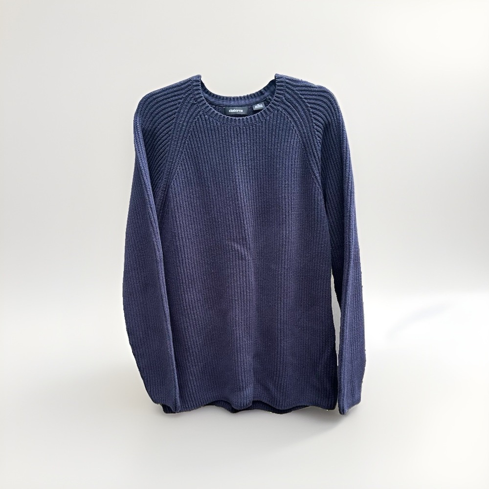 Claiborne Mens Navy Blue Ribbed Knit Crewneck Sweater Pullover XL Cotton Blend - Picture 1 of 4